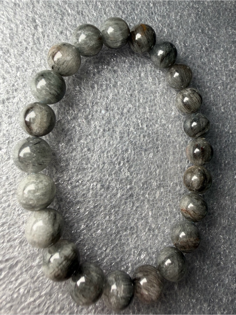 Beautiful HQ 9MM Grey Rabbit Hair Quartz Natural Crystal Bracelet